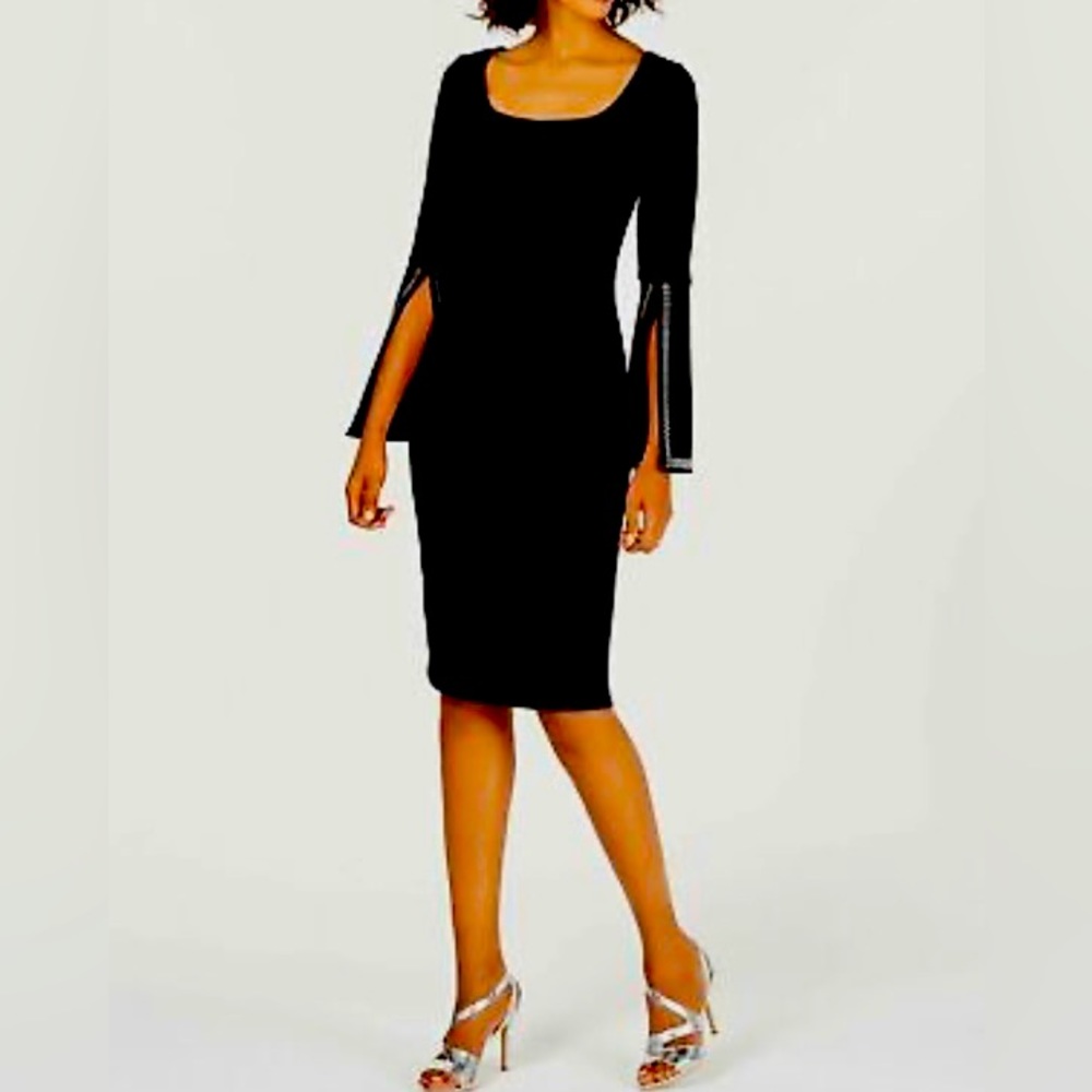 Calvin Klein Women's Square Neck Sheath with Embellished Split Sleeve